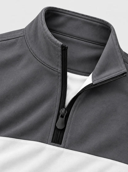 Golf-Pullover in Anthrazit mit Colorblock-Design und kurzem Reißverschluss