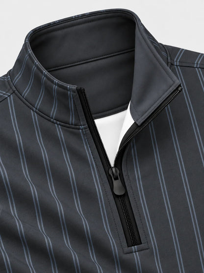 Golf-Pullover in Anthrazit mit Nadelstreifen und kurzem Reißverschluss