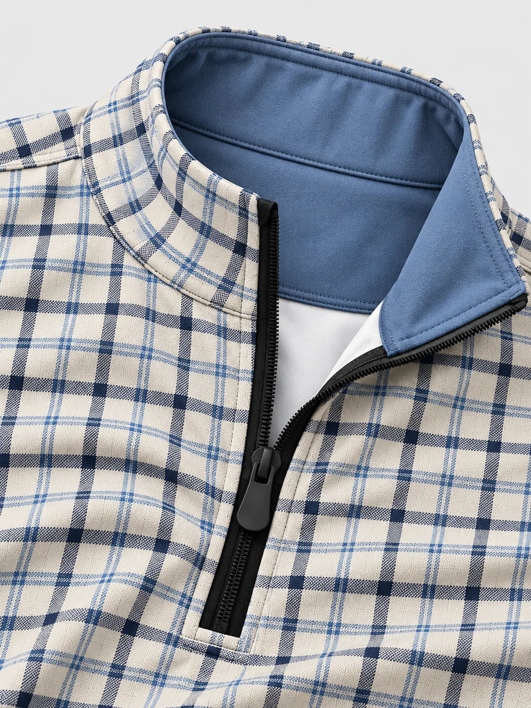 Golfpullover für Herren im Heritage-Stil in Blau mit Karomuster und Viertelreißverschluss