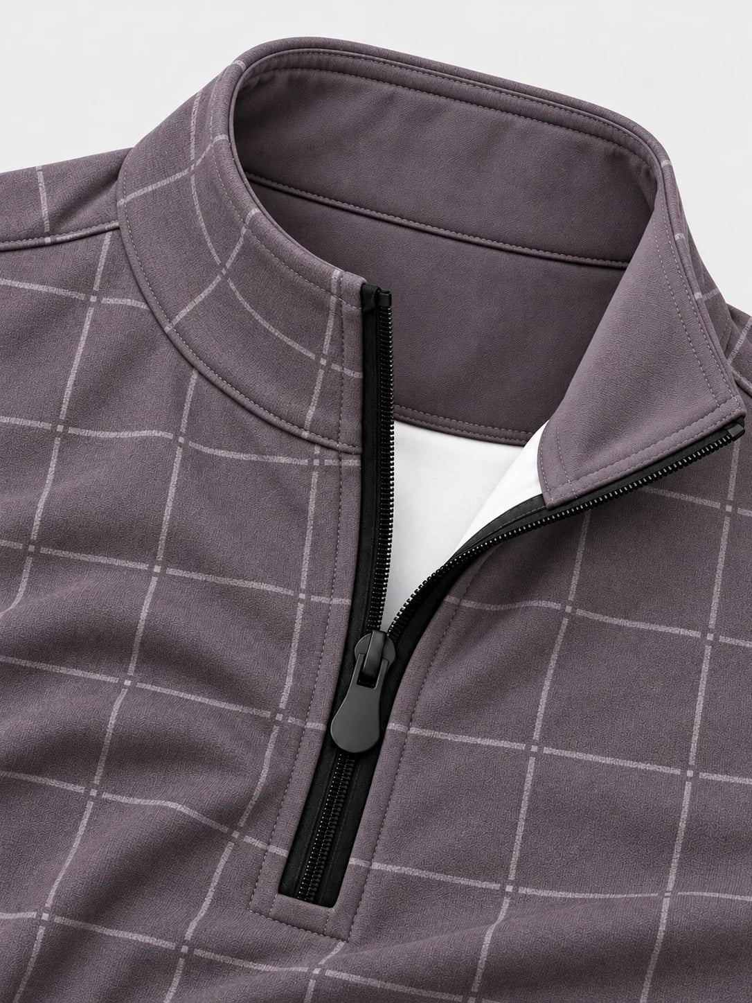 Golf-Pullover aus Funktionsmaterial in gedecktem Mauve mit minimalistischem Fensterkaromuster und Viertelreißverschluss