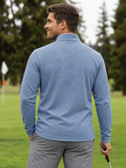 Küstenblauer Performance-Quarter-Zip-Pullover mit strukturierter Oberfläche