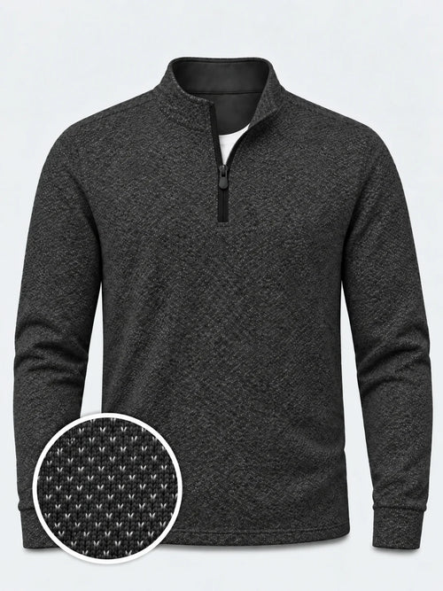 Anthrazitgrauer Golf-Pullover aus Birdseye-Funktionsstrick mit Viertelreißverschluss