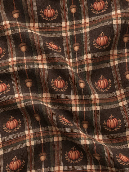 Golfpullover mit Thanksgiving-Kürbis-, Eichel- und Karomuster, Funktionsmaterial und Viertelreißverschluss