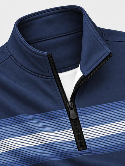 Golf-Pullover in Mitternachtsblau mit Bruststreifen und kurzem Reißverschluss