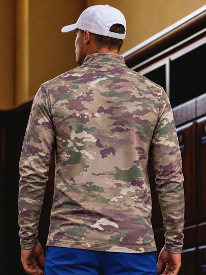 Vintage-Camouflage-Performance-Pullover mit kurzem Reißverschluss