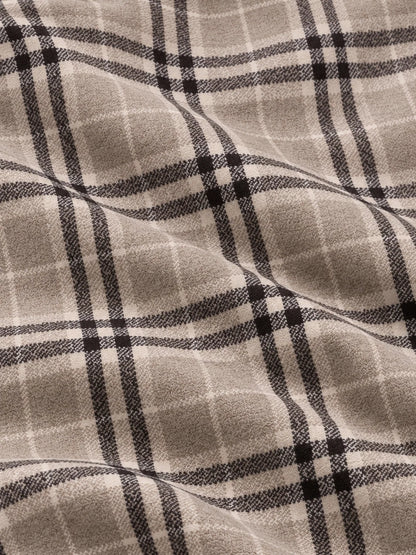 Golf-Pullover mit Viertelreißverschluss und Karomuster in Taupe