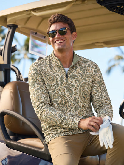 Olive Paisley Golf Quarter-Zip-Pullover