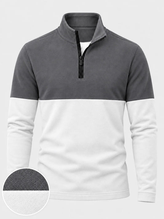 Golf-Pullover in Anthrazit mit Colorblock-Design und kurzem Reißverschluss