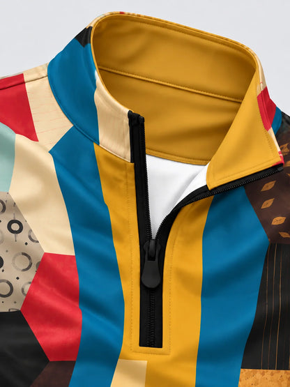 Sportpullover mit mehrfarbigem Patchwork-Print und kurzem Reißverschluss