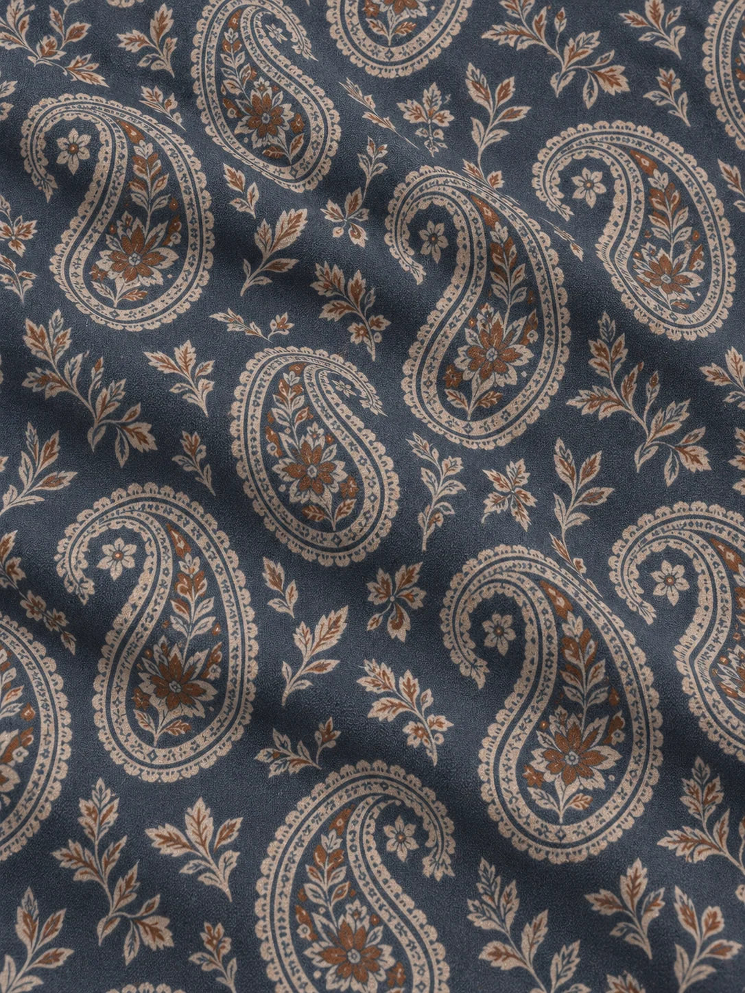 Performance-Pullover in Schieferblau mit floralem Paisley-Muster und kurzem Reißverschluss